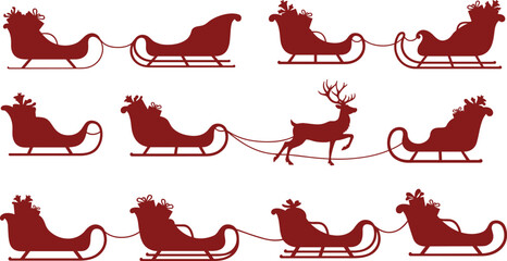 Santa sleigh silhouette pattern, festive reindeer vector, Christmas holiday illustration, red graphic design for seasonal decor, greeting cards, and merchandise © Masuduzzaman