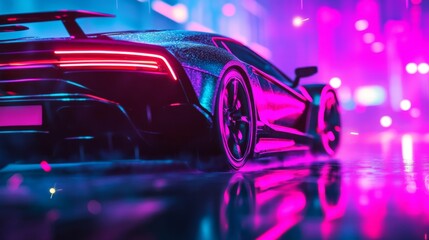 Neon Dream Car Cyberpunk Style, Glowing Tail Lights, Retro-Futuristic, neon , car