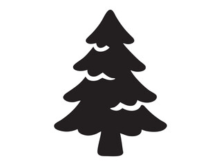 Black silhouette of christmas tree isolated on white background. concept of holiday, festive season, winter celebration, decoration, icon, logo, design element