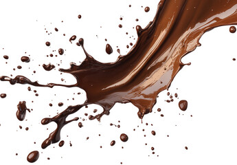 Dynamic splash of rich, dark chocolate isolated on transparent background, capturing the fluidity and intensity of this beloved sweet treat, perfect for desserts