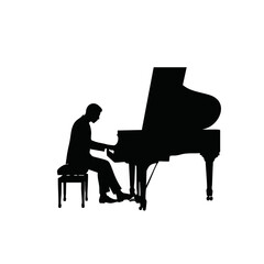 Silhouette of man playing piano while sitting on stool indoors  