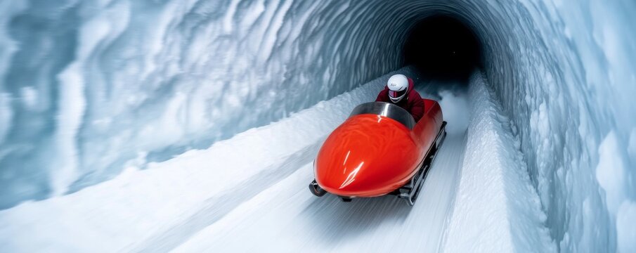 Red Bobsled Ride Tunnel Vision, Winter Sport , Snow Ride