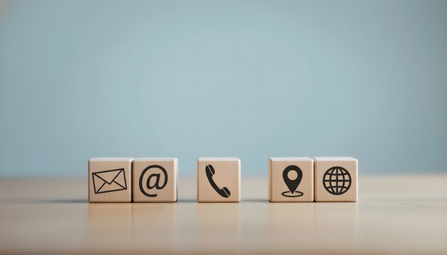 Connect with us! Easy contact methods shown on wooden blocks for modern communication and global reach concept