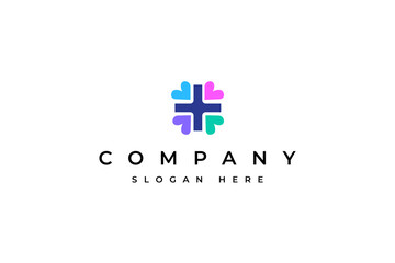 Obraz premium health medical cross symbol icon logo with love heart icon in colorful flat design style