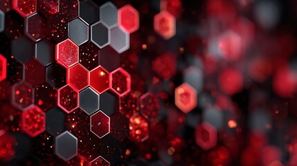 Dynamic abstract red and dark geometric hexagons with glitter