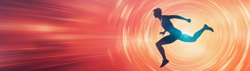 Naklejka premium Silhouette Runner on Abstract Red and Orange Background, Speed , Fitness