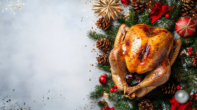 Golden roasted Christmas turkey white background