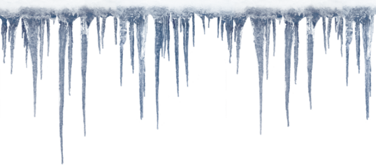 Long icicles on isolated background for overlaying on a dark background.