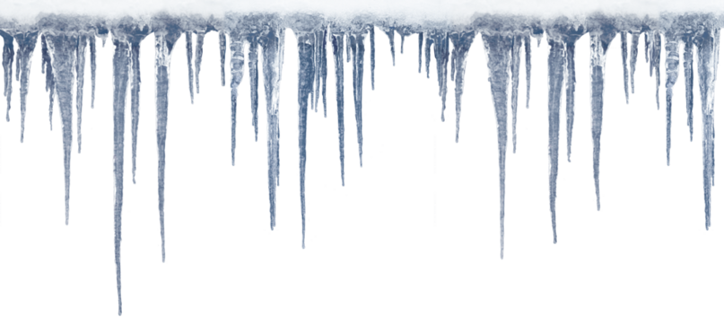 Long icicles on isolated background for overlaying on a dark background.