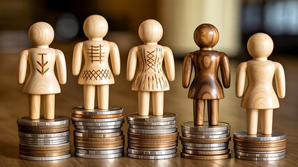 Income inequality concept with people standing on coins
