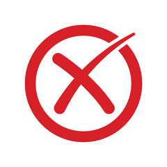 Obraz premium Red cross mark on white background, cross red vector illustration. White X symbol inside red circle icon, Error Notification Graphic, Cancel Symbol, Alert Warning Sign. 