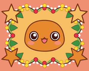Kawaii smiling face with festive border