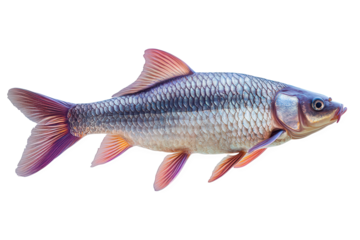 A vibrant ruby carp isolated on transparent background, showcasing its iridescent scales and graceful form in a studio setting, capturing its beauty