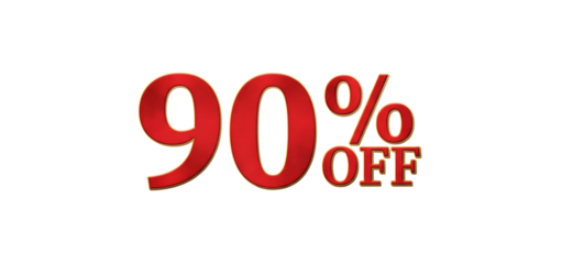 90 Percent Off Discount Label on Transparent Background for Sales and Marketing Promotions