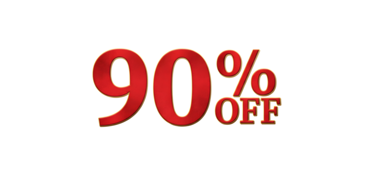 90 Percent Off Discount Label on Transparent Background for Sales and Marketing Promotions