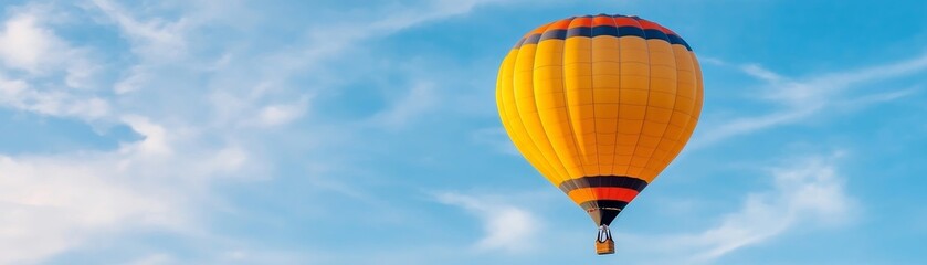 Yellow Hot Air Balloon Floating in Blue Sky, Travel ,Adventure