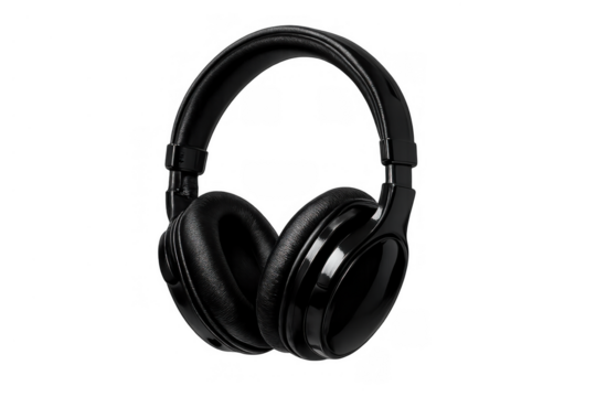 Black wireless headphones providing immersive audio experience, enjoying music and sound, modern technology gadget