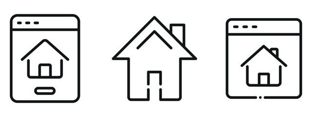 Home Main Page Icon Set – Outline and Minimal Navigation Symbols for UI, UX, and Web Interface Design