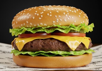 Juicy cheeseburger with fresh lettuce and tomato layers, a delicious comfort food classic