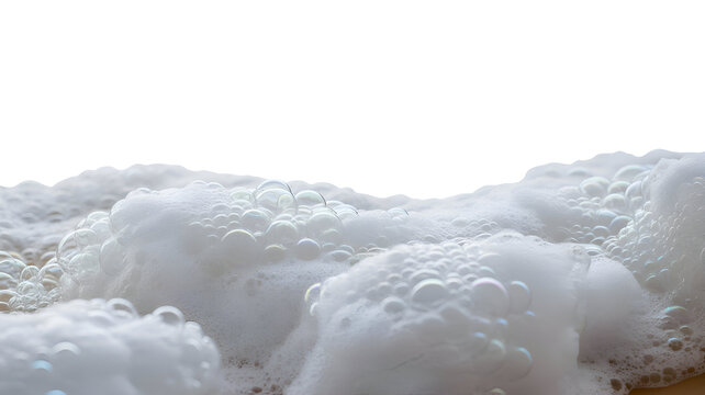 Fluffy white bath bubbles ready for luxurious spa treatment and relaxation, perfect for creating a clean and refreshing feeling of wellbeing