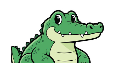 Obraz premium A cute cartoon alligator with big eyes and a friendly smile, presented on a white background.