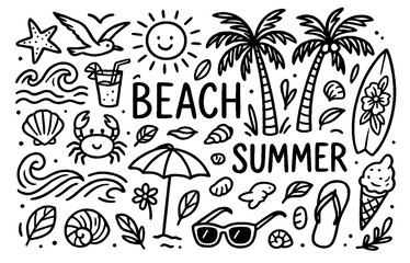Hand-Drawn Summer Beach Doodle Collection