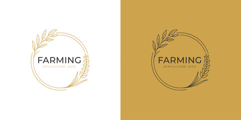 Obraz premium Agriculture Farming Logo Design with Organic Wheat Circle Symbol Harvest, Growth, and Sustainable Agriculture for Farm Brand, Organic Product, and Natural Food Industry
