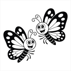 Obraz premium Smiling cartoon butterflies line art vector illustration for kids isolated on white background, Vector