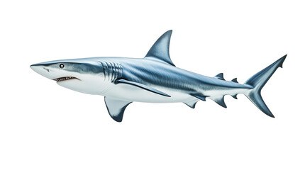 Naklejka premium Majestic great white shark isolated on transparent background, showcasing its powerful physique and formidable presence, a symbol of the oceans apex predator
