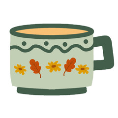 Decorative tea cup illustration in flat style for cozy designs and creative projects