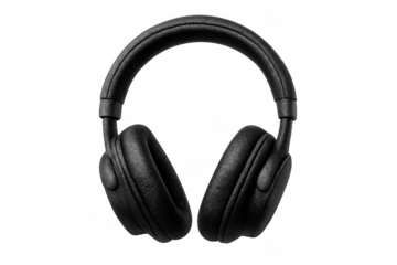 Black wireless headphones providing immersive sound experience and portable audio entertainment, transparent background