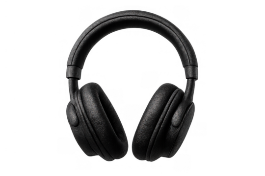 Black wireless headphones providing immersive sound experience and portable audio entertainment, transparent background