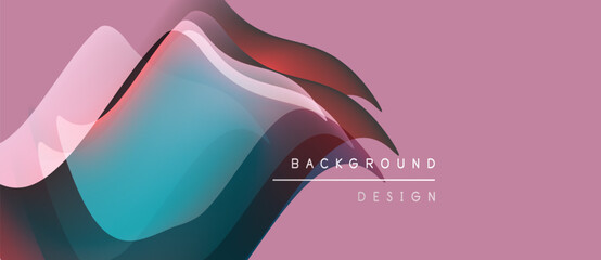 Abstract flowing shapes, pink backdrop. Gradient colors create dynamic visual effect. Text reads background design. Modern aesthetic.