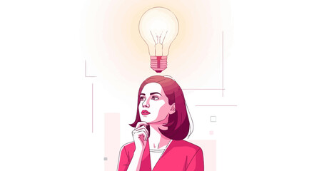 Creative woman with a bright idea brainstorming for business success in a minimal design concept illustration, inspiring innovation and problem solving