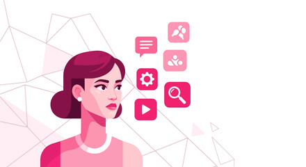 Discover modern technology solutions with a smart businesswoman leveraging innovative apps for seamless communication and data analysis in dynamic business.