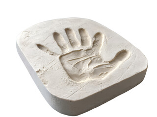White plaster cast of child's handprint, a symbol of memory