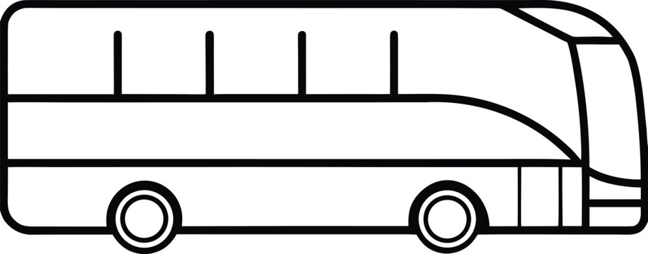 Simple Line Art Icon of a Modern Passenger Bus with Windows and Wheels