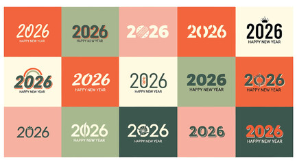 Naklejka premium Collection of diverse typographic designs and artistic representations of the year 2026, showcasing various fonts, styles, and creative interpretations for the upcoming year