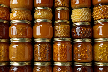 Organic Honey Stored in Glass Containers