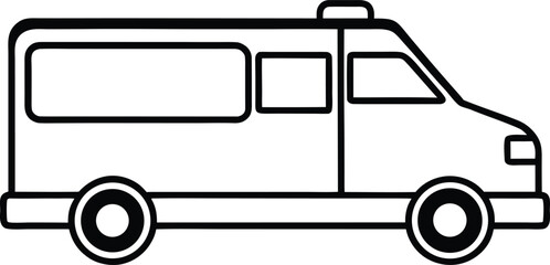 Simple Line Art Illustration of an Ambulance Van with Windows and Wheels