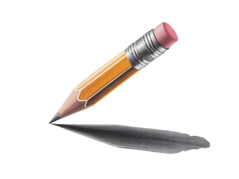Closeup of a short pencil with a pink eraser isolated on transparent background