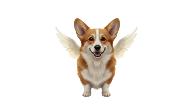 Cute Corgi Dog With Angel Wings on White Background