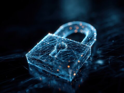 Digital Wireframe Padlock