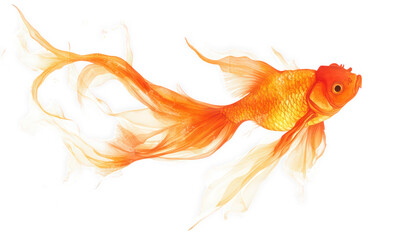 Fototapeta premium A golden goldfish isolated on transparent background, showcasing its vibrant color, flowing fins, and graceful form against a clean backdrop, creating a captivating image