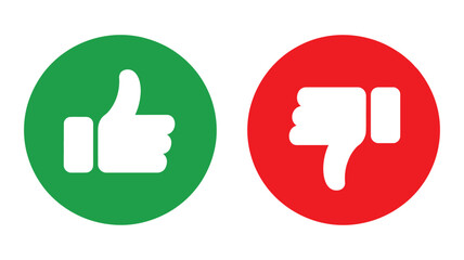 Thumbs up and down icons representing approval and disapproval, feedback, good or bad, vote, like dislike, social media concept, choice, decision.