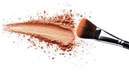 Face powder brush stroke with soft diffused makeup texture and smooth cosmetic pigment trail clearly displayed isolated on white background