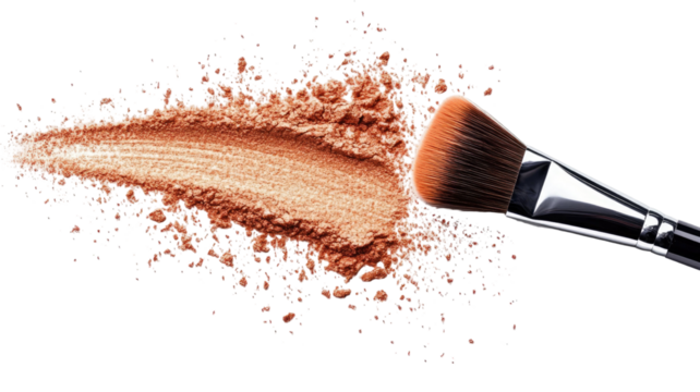 Face powder brush stroke with soft diffused makeup texture and smooth cosmetic pigment trail clearly displayed isolated on white background