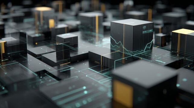 Futuristic digital cityscape with holographic data lines and glowing analytics in a dark hightech environment