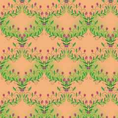 Damask pattern with plants. Vector illustration. Printable.