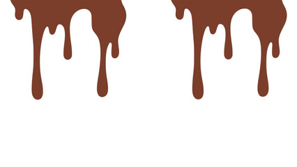 Melted chocolate or syrup drips isolated on a white background. Flowing liquid chocolate border element. A sweet brown syrup or sauce that melts and drips.